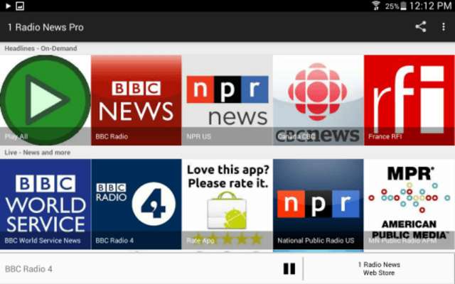 Play 1 Radio News Pro: More Features and Shows, No Ads 