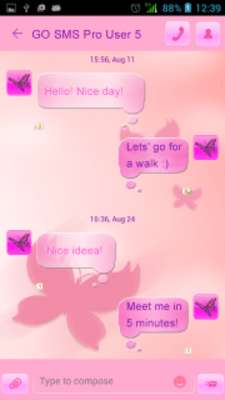 Play GO SMS Pro Pink Butterflies 