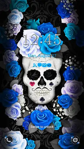 Play 4K Wallpaper HD - Glitter Skull With Blue Rose  and enjoy 4K Wallpaper HD - Glitter Skull With Blue Rose with UptoPlay