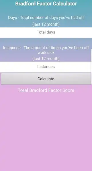 Play Absence Calculator (Bradford Factor)  and enjoy Absence Calculator (Bradford Factor) with UptoPlay