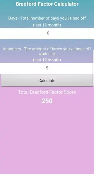 Play Absence Calculator (Bradford Factor) as an online game Absence Calculator (Bradford Factor) with UptoPlay