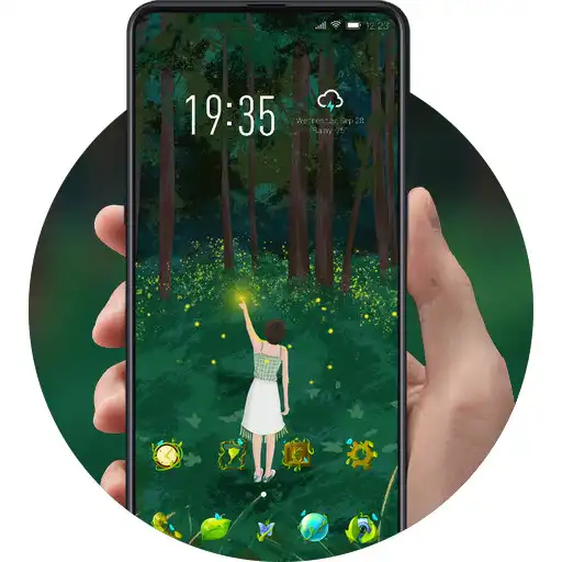 Play Beautiful forest bright firefly girl theme APK