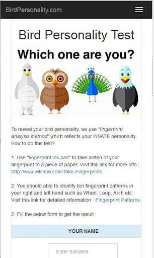 Play Bird Personality Test as an online game Bird Personality Test with UptoPlay