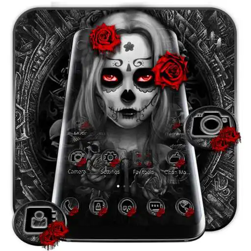 Run free android online Black Red Rose Lady Skull Theme APK