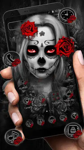 Play APK Black Red Rose Lady Skull Theme  and enjoy Black Red Rose Lady Skull Theme with UptoPlay com.black.red.rose.lady.theme