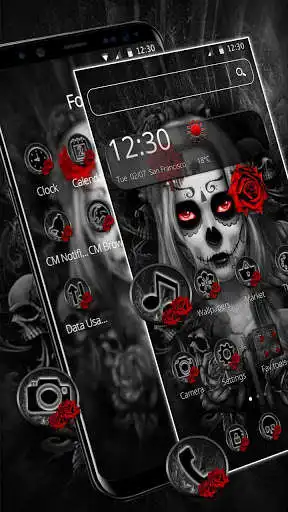 Play APK Black Red Rose Lady Skull Theme  and enjoy Black Red Rose Lady Skull Theme with UptoPlay com.black.red.rose.lady.theme