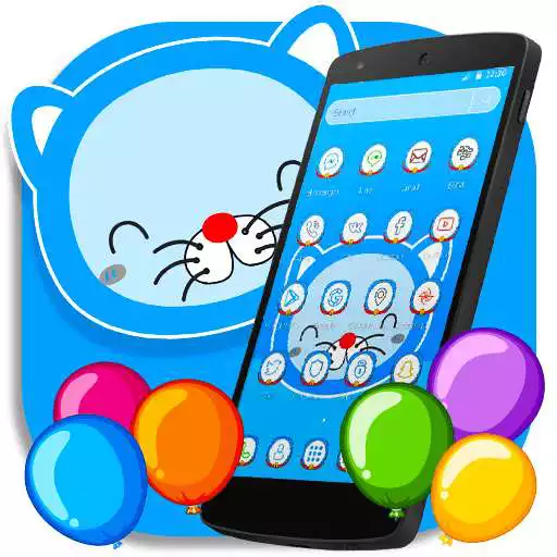 Free play online Blue Cat Cartoon launcher Theme  APK