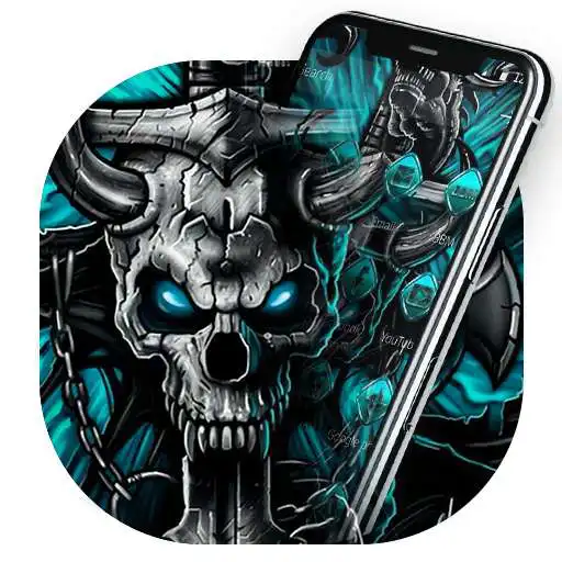 Free play online Blue Flaming Stone Skull Theme Tech Icon Pack APK