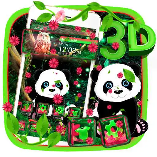 Run free android online Cute Panda Nature Glass Tech Theme APK