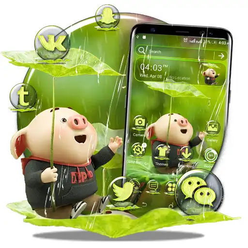 Play Cute Pig Rainy Launcher Theme APK