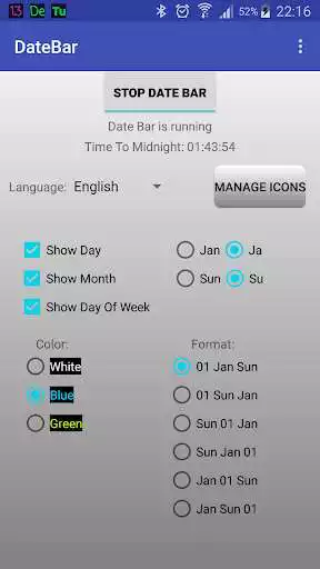 Play DateBar - date in status bar  and enjoy DateBar - date in status bar with UptoPlay