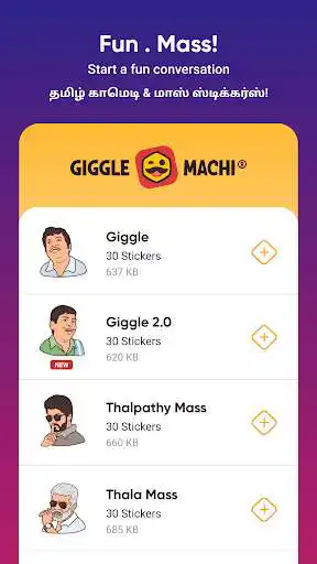 Play GiggleMachi: Tamil WhatsApp Sticker, WAStickerApps as an online game GiggleMachi: Tamil WhatsApp Sticker, WAStickerApps with UptoPlay