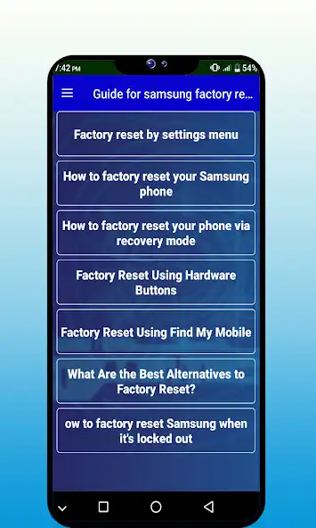 Play Guide for samsung factory reset as an online game Guide for samsung factory reset with UptoPlay