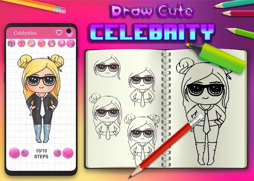 Play Learn to Draw Cute Chibi Celebrities as an online game Learn to Draw Cute Chibi Celebrities with UptoPlay