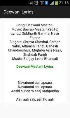 Play Lyrics For Bajirao Mastani