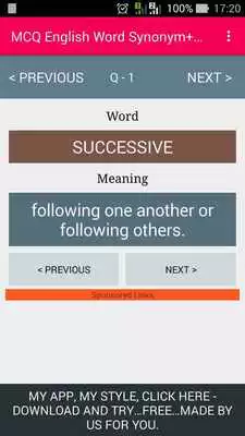 Play MCQ English Word Synonym+Guide