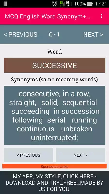 Play MCQ English Word Synonym+Guide