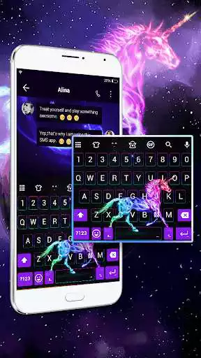 Play Neon Unicorn  Emoji Keyboard