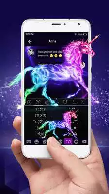 Play Neon Unicorn  Emoji Keyboard