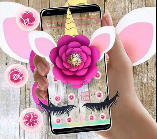 Play APK Pink Flower Cute Unicorn Theme  and enjoy Pink Flower Cute Unicorn Theme with UptoPlay com.launcher.theme.t211817463