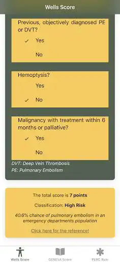 Play Pulmonary Embolism Score: Wells, GENEVA, PERC rule as an online game Pulmonary Embolism Score: Wells, GENEVA, PERC rule with UptoPlay