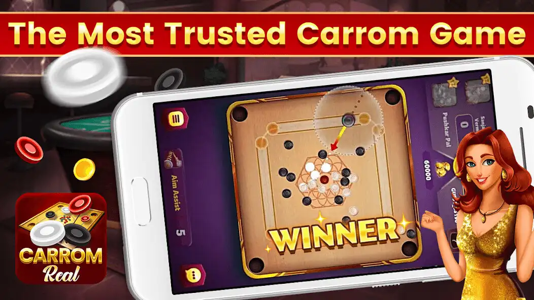 Play Real Carrom-3D board game as an online game Real Carrom-3D board game with UptoPlay