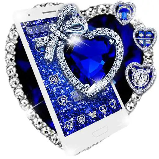 Play Shiny Blue Glitter Heart Theme APK