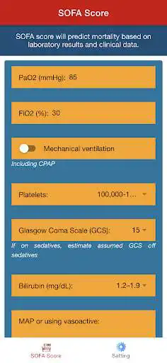 Play SOFA Score Calculator - Sepsis Assessment Tool  and enjoy SOFA Score Calculator - Sepsis Assessment Tool with UptoPlay