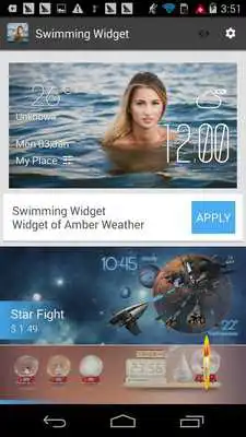 Play swimming weather widget/clock