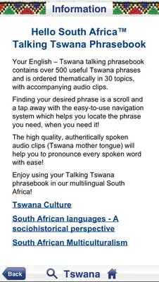 Play Tswana Audio Phrasebook