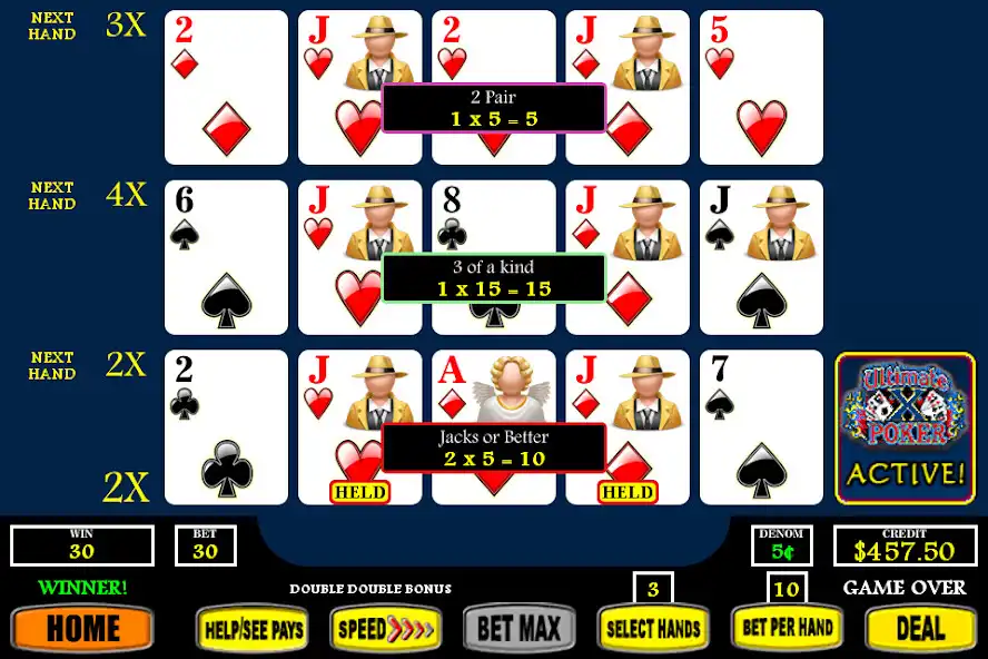 Play Ultimate Video Poker - 12 X Multipliers  and enjoy Ultimate Video Poker - 12 X Multipliers with UptoPlay