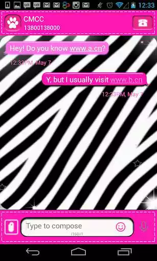 Play WB Pink Zebra Theme for GO SMS  and enjoy WB Pink Zebra Theme for GO SMS with UptoPlay