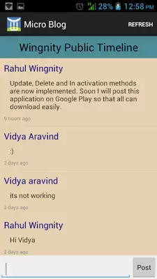 Play Wingnitys Micro Blogging App